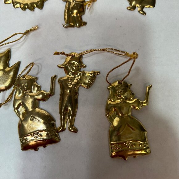 Brass Christmas Ornaments Set Of 12 Folk-Inspired Designs With Gold String Hange - Picture 4 of 6